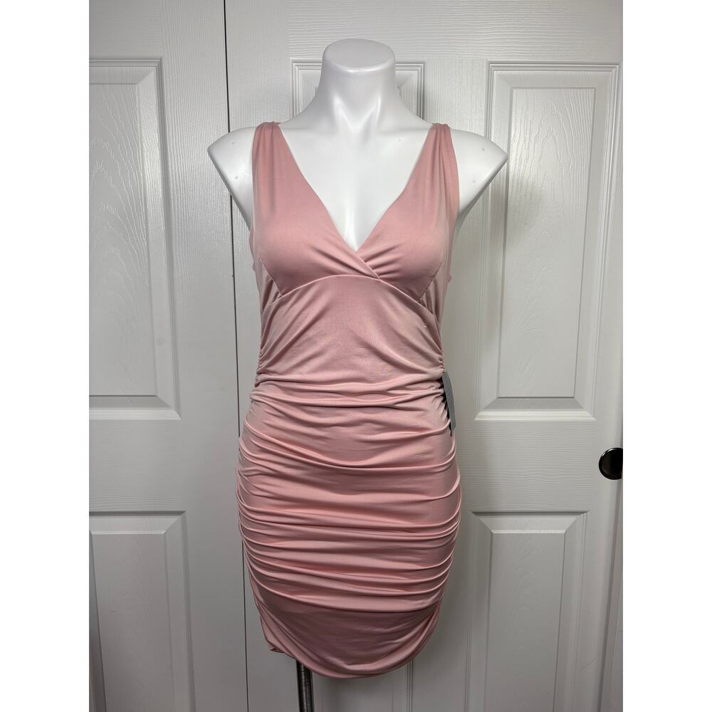 Love x Design Women's Pink Dress Large Bodycon Side Ruche Sleeveless Strap Back